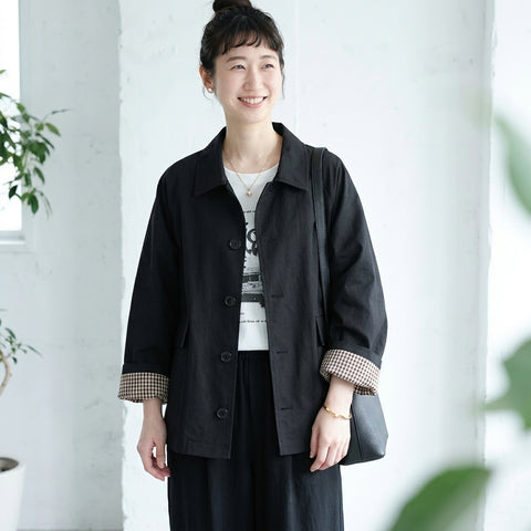 S-XL 存在感抜群 無地 切り替え 配色 長袖 カジュアル トレンチコート S ライトカーキ