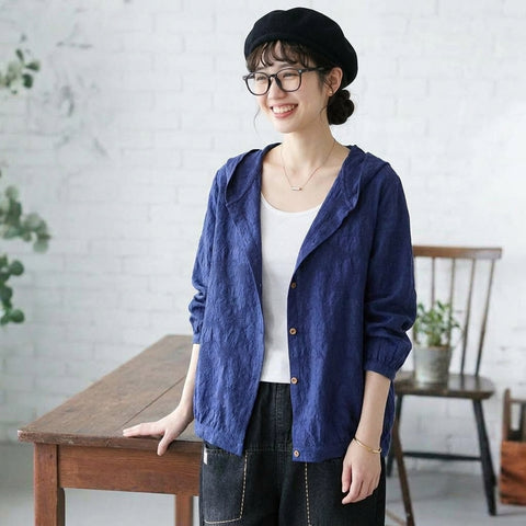 M-2XL 女性に大人気 綿麻 耐久性 シンプル フード付き 無地 プリント シャツ M ホワイト