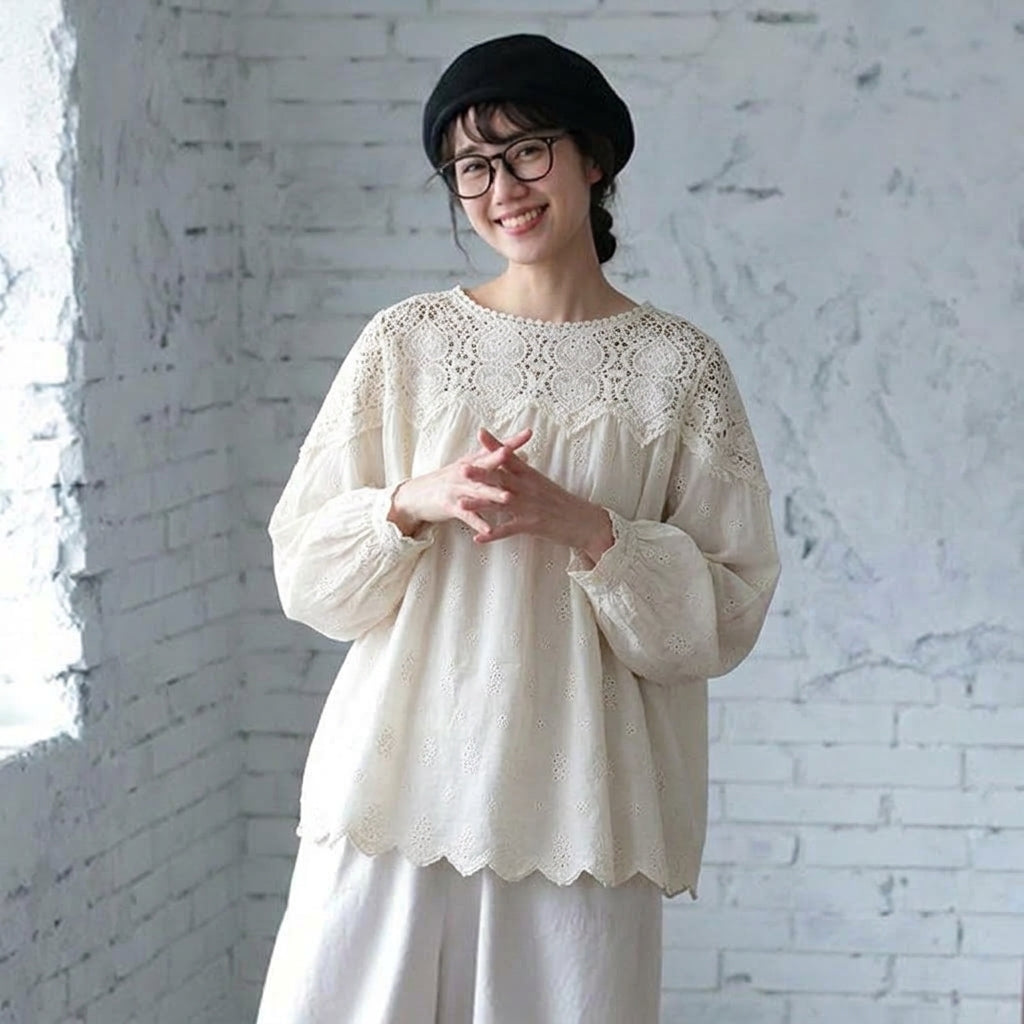L-XL ほのかな甘さの大人レースブラウス L ホワイト