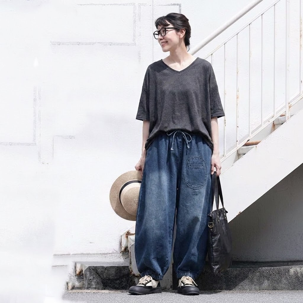 M-2XL 長く着られる ウエストゴム ハーレムパンツ 体型カバー ロングパンツ 2XL 写真通り