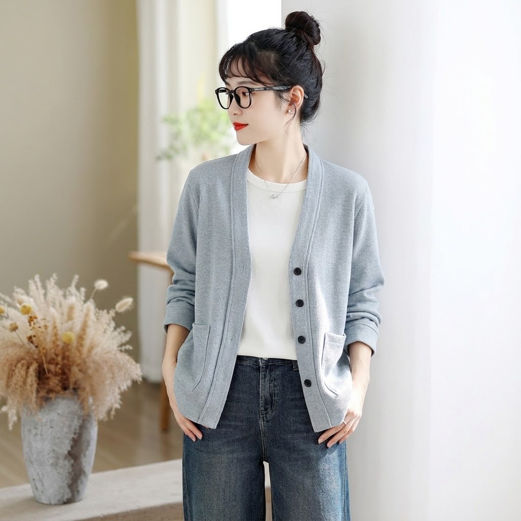 M-2XL 女性に大人気 無地 ビックシルエット ポケット付き カーディガン 2XL グレー