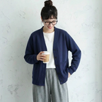 M-2XL 女性に大人気 無地 ビックシルエット ポケット付き カーディガン 2XL ネイビー