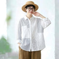 M-2XL さりげない華やぎのボーダーレ ースブラウス 2XL ホワイト