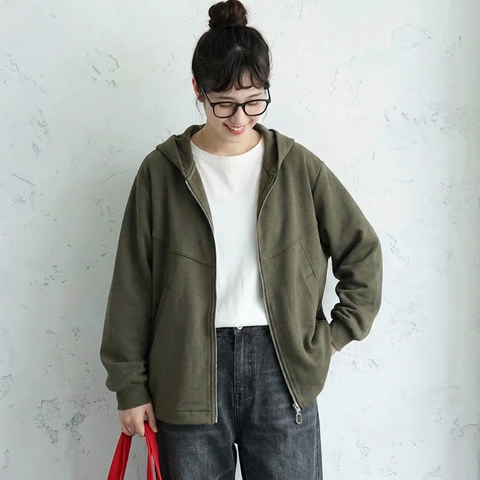 L-5XL パーカー襟 前開きポケット付き ゆったりシルエット 長袖ジャケット L グレー