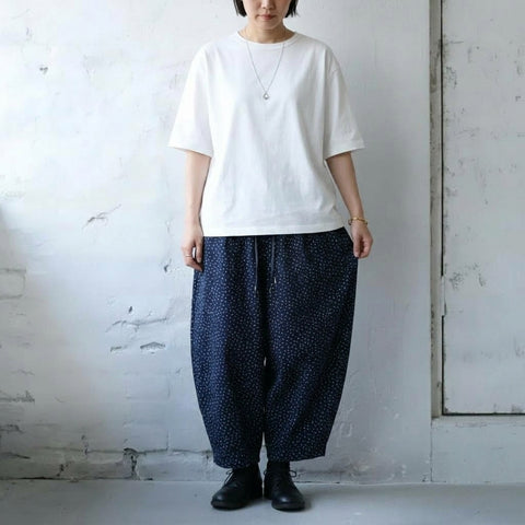 M-2XL トレンドを先取り♪  プリント ポケット付き 花柄  ガウチョパンツ M ネイビー