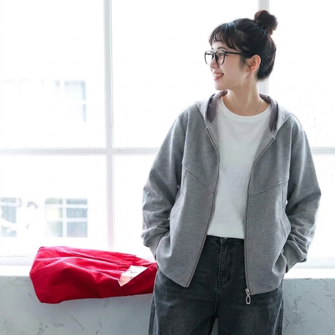 L-5XL パーカー襟 前開きポケット付き ゆったりシルエット 長袖ジャケット 5XL グレー