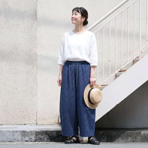 M-2XL トレンドを先取り♪  プリント ポケット付き 花柄  ガウチョパンツ M ネイビー