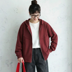 L-5XL パーカー襟 前開きポケット付き ゆったりシルエット 長袖ジャケット 5XL レッド