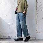 M-2XL ウエストドローコード 切り替えデザイン ワイドシルエット デニムパンツ 2XL ライトブルー