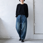 M-2XL ウエストドローコード 切り替えデザイン ワイドシルエット デニムパンツ M ブラック