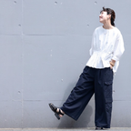 M-2XL 絶対欲しい ボタン ポケット付き  無地 スリム効果 ガウチョパンツ 2XL ネイビー