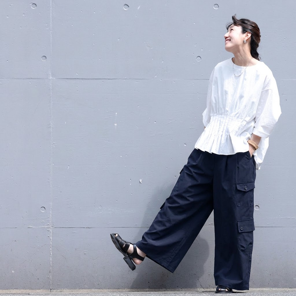 M-2XL 絶対欲しい ボタン ポケット付き  無地 スリム効果 ガウチョパンツ 2XL ネイビー