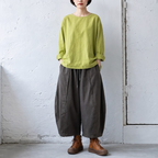 M-2XL ウエストゴム ドローコード 切り替えデザイン 九分丈 ワイドパンツ 2XL グリーン