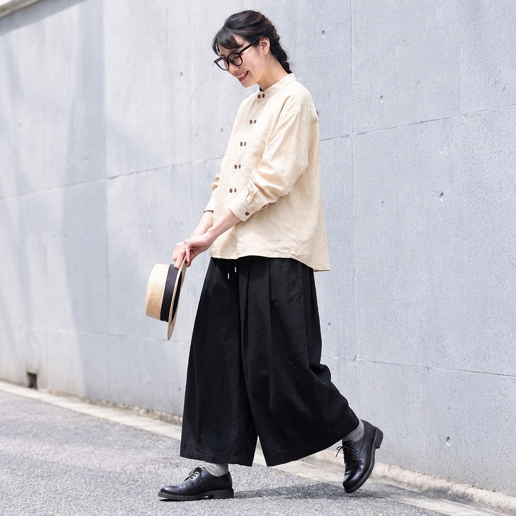 M-2XL ウエストゴム ドローコード 切り替えデザイン 九分丈 ワイドパンツ M ブラック