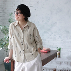 M-2XL 大人可愛い 花模様 刺繍 植物 長袖 シャツ袖  シャツ M 写真通り
