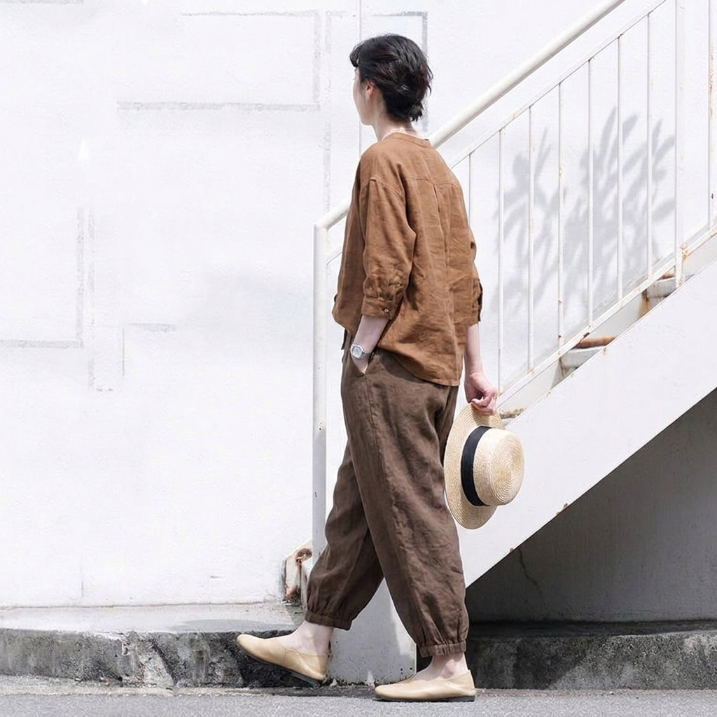 M-3XL 綿麻 ボタンデザイン タマネギパンツ ベーシック カジュアルパンツ M アイボリー