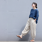 M-3XL 綿麻 ボタンデザイン タマネギパンツ ベーシック カジュアルパンツ 3XL アイボリー