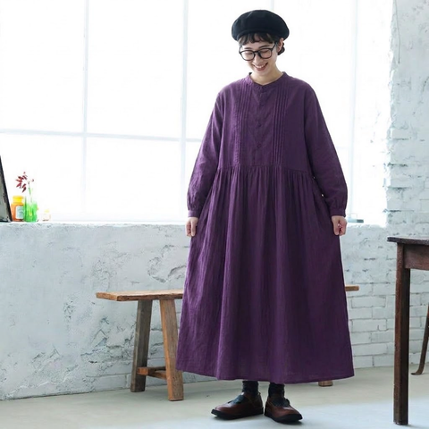フリーサイズ レトロ ハーフオープン ゆったり きれいめ ロングワンピース フリー グリーン