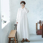 フリーサイズ レトロ ハーフオープン ゆったり きれいめ ロングワンピース フリー ホワイト
