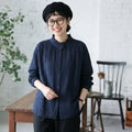 M-2XL 超快適 清新 シンプル ドット柄 長袖 シャツ 2XL ネイビー