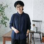 M-2XL 超快適 清新 シンプル ドット柄 長袖 シャツ 2XL ネイビー