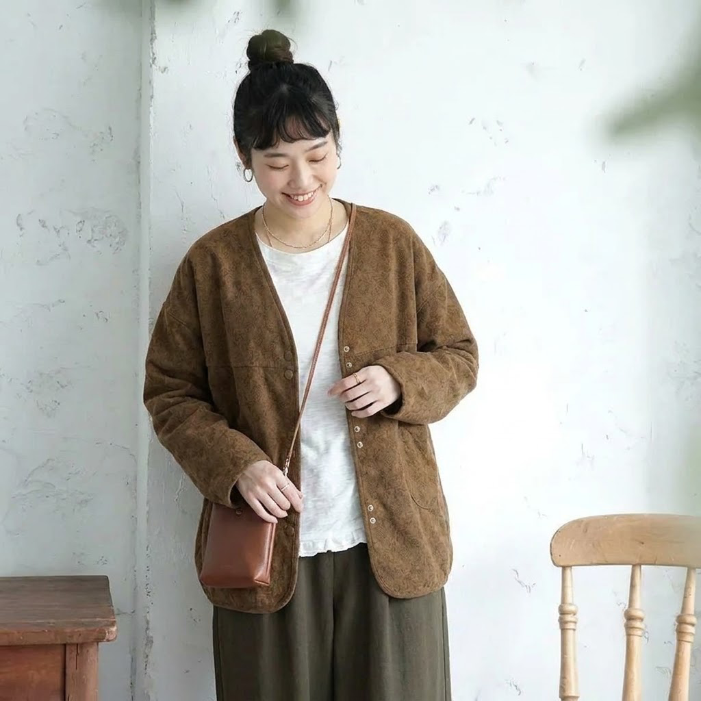 M-4XL 好感度UP 花柄 総柄  長袖 可愛くて繊細な カーディガン M カーキ色