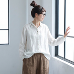 M-2XL 刺繍 秋向き 長袖 シャツ M ホワイト