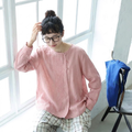 M-2XL チャイナ風 刺繍 ゆったり 体型カバー スルーシーズン きれいめ 長袖 シャツ 2XL ピンク