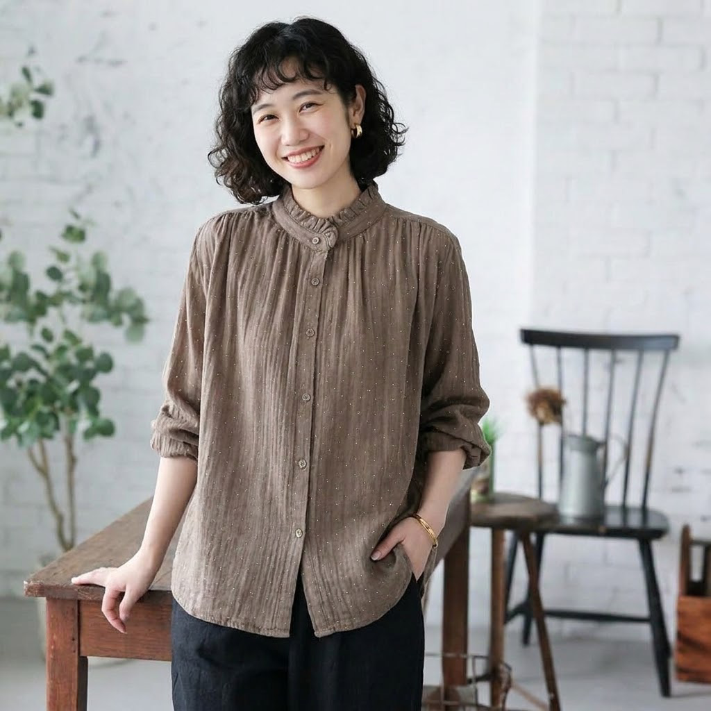 M-2XL 超快適 清新 シンプル ドット柄 長袖 シャツ M ネイビー
