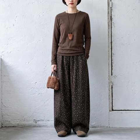 S-2XL 新商品＆再入荷 花柄  ポケット付き ガウチョパンツ 2XL ブラウン (ロング丈)