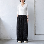 S-2XL 新商品＆再入荷 花柄  ポケット付き ガウチョパンツ 2XL ネイビー (ロング丈)