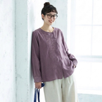 M-2XL チャイナ風 刺繍 ゆったり 体型カバー スルーシーズン きれいめ 長袖 シャツ 2XL パープル