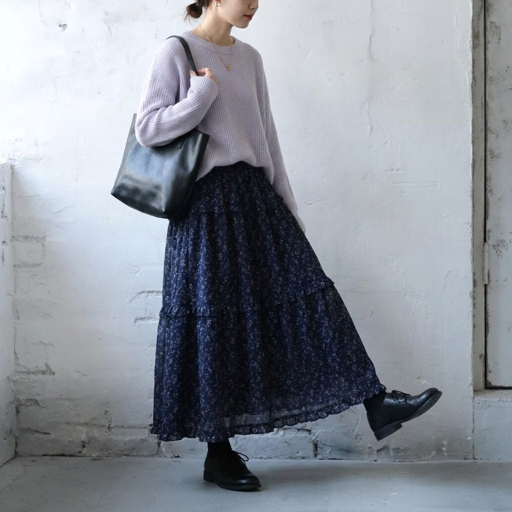 S-XL 上品見え Aライン 切り替え プリント 花柄 カジュアル スカート S 写真通り