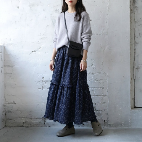 S-XL 上品見え Aライン 切り替え プリント 花柄 カジュアル スカート S 写真通り