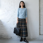 SML 超人気 切り替え Aライン チェック柄 レトロ スカート S グリーン (チェック柄)