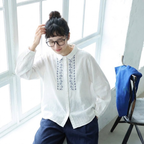 ML 花刺繍 ゆったり 着回し きれいめ 長袖 シャツ M ホワイト