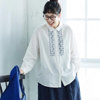 ML 花刺繍 ゆったり 着回し きれいめ 長袖 シャツ M ホワイト