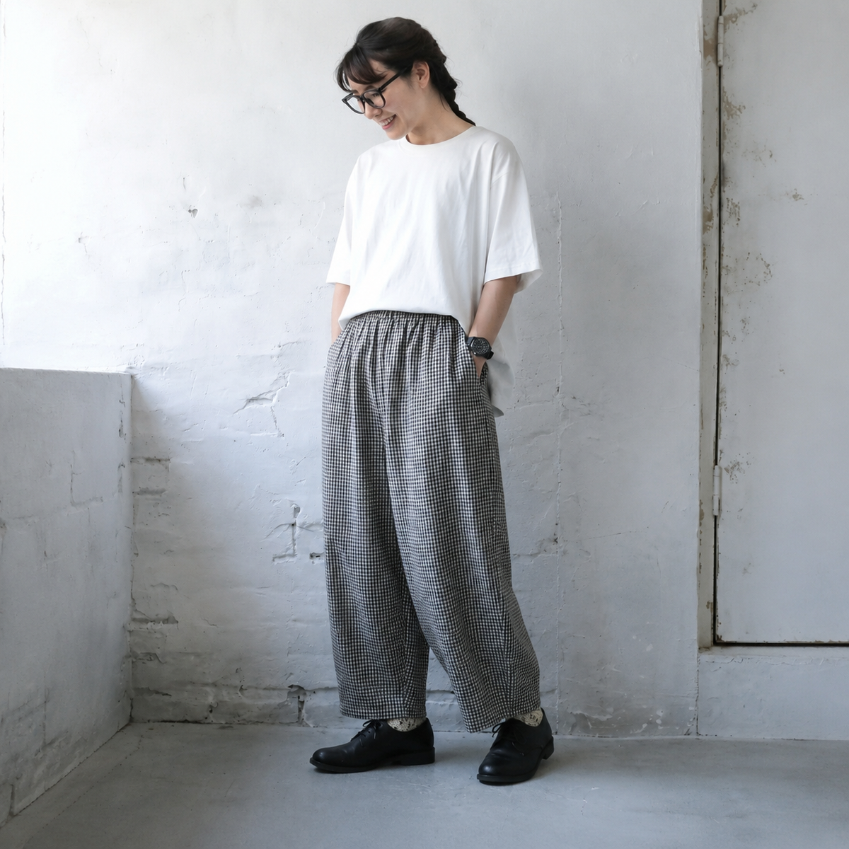 M-2XL チェック柄 通気性良い カジュアル アンクル丈（9分丈）パンツ 2XL ブラック