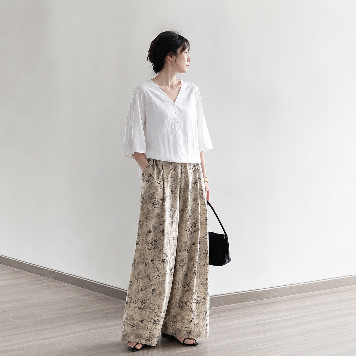 S-2XL コットン ハイウエスト プリント ファッション カジュアルパンツ S 写真通り