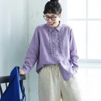 ML 花刺繍 ゆったり 着回し きれいめ 長袖 シャツ M ホワイト