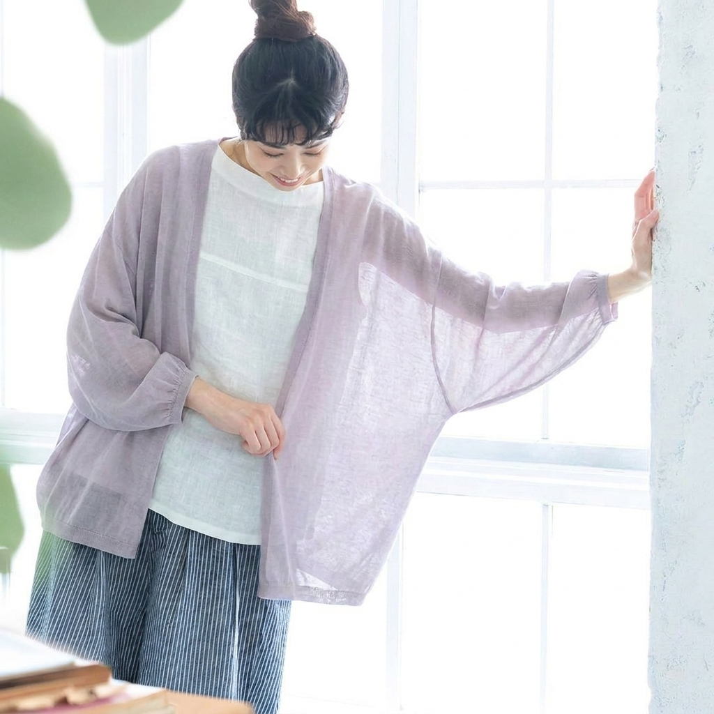 【コットン】S-3XL 柔らかい 接触冷感 UVカット ドルマンスリーブ 着痩せ効果 カーディガン 3XL パープル