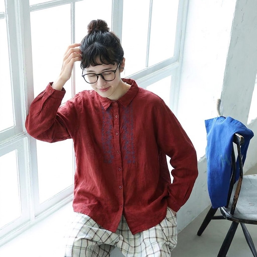 ML 花刺繍 ゆったり 着回し きれいめ 長袖 シャツ M ホワイト