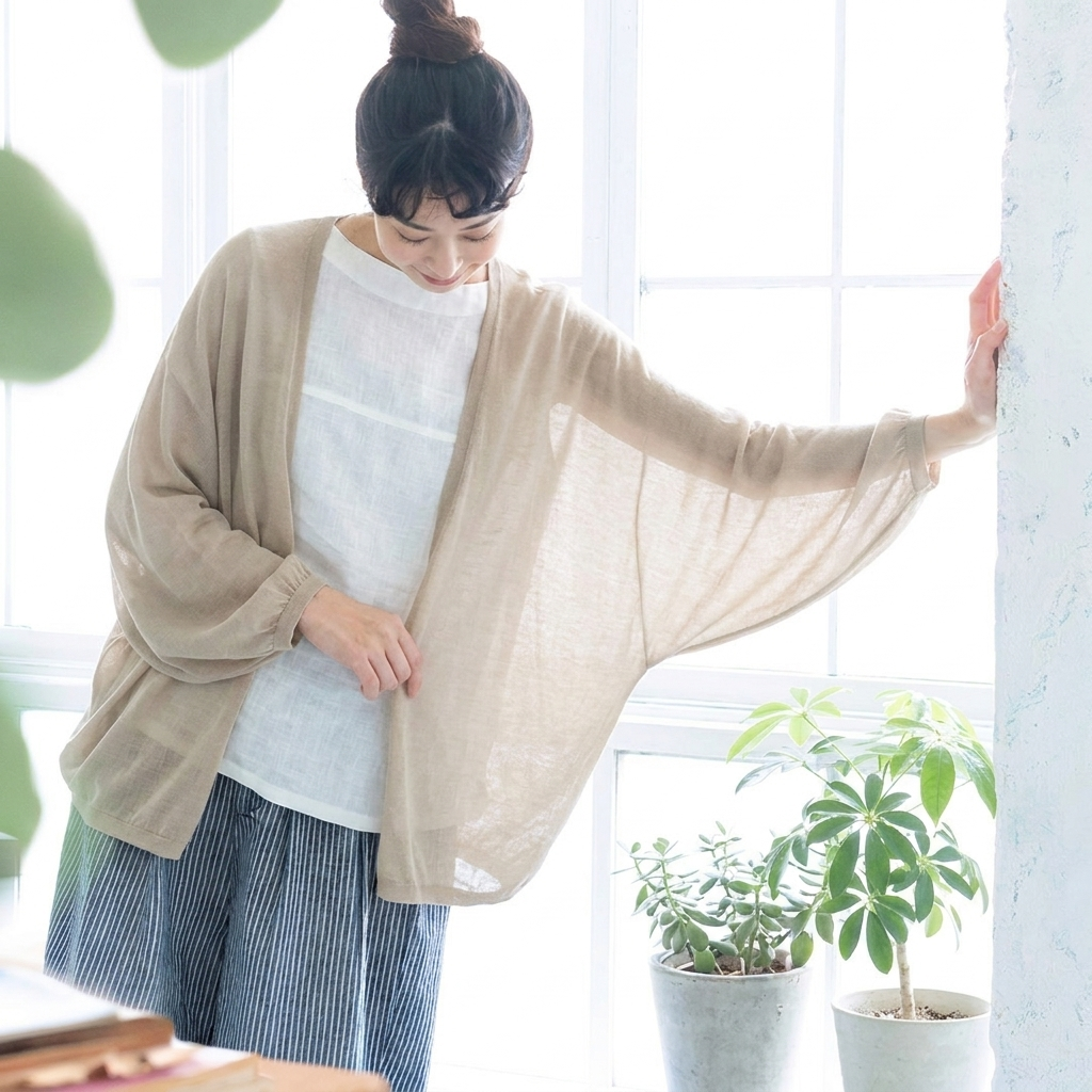 【コットン】S-3XL 柔らかい 接触冷感 UVカット ドルマンスリーブ 着痩せ効果 カーディガン 3XL ベージュ