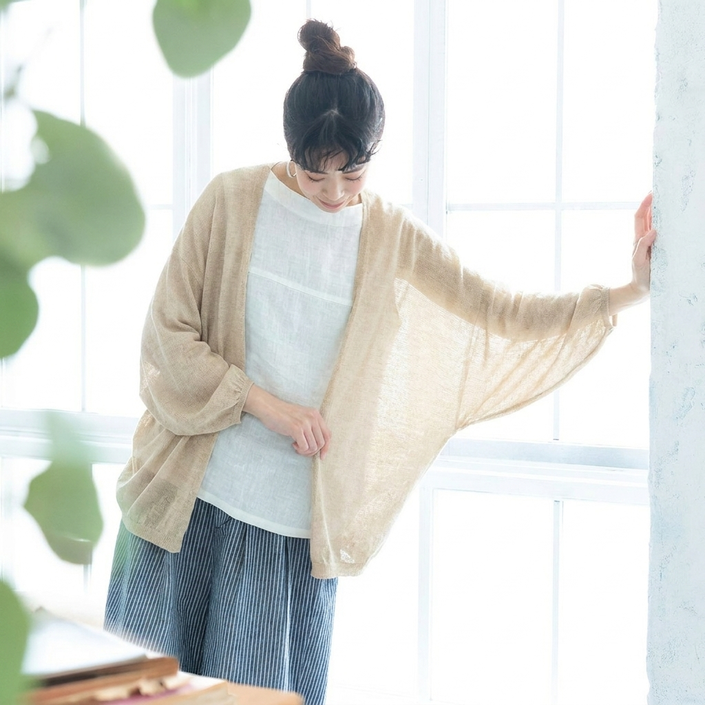 【コットン】S-3XL 柔らかい 接触冷感 UVカット ドルマンスリーブ 着痩せ効果 カーディガン 3XL アプリコット