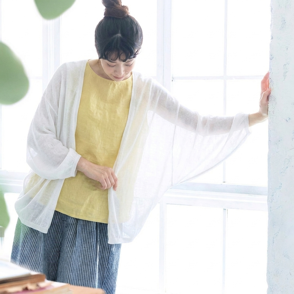 【コットン】S-3XL 柔らかい 接触冷感 UVカット ドルマンスリーブ 着痩せ効果 カーディガン 3XL ホワイト