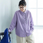 ML 花刺繍 ゆったり 着回し きれいめ 長袖 シャツ L パープル