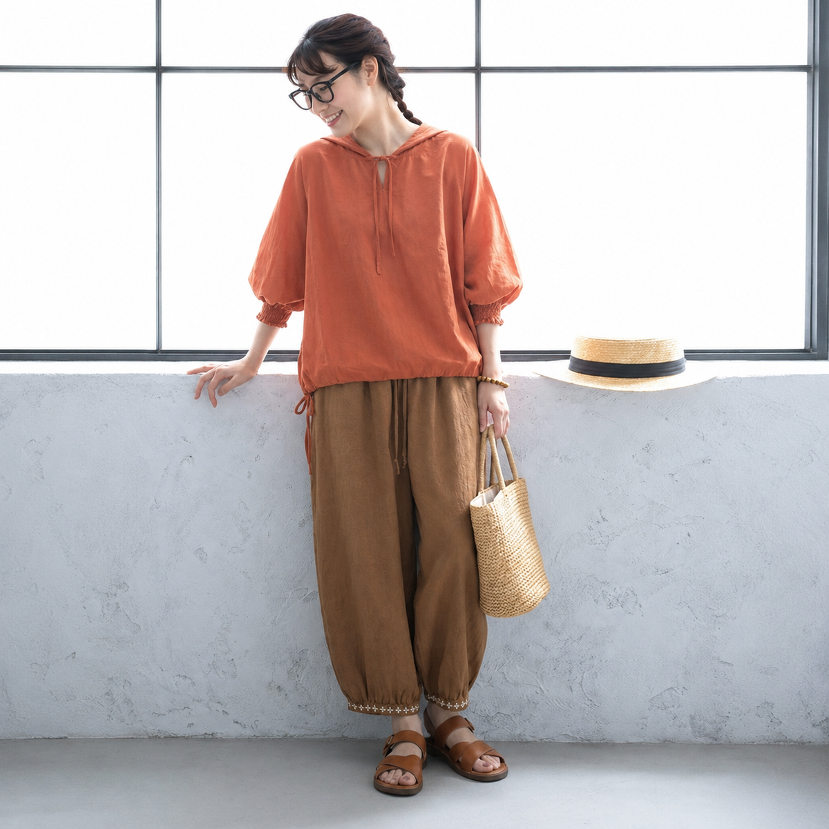 M-4XL 刺繍 コットン お家コーデ ガウチョパンツ M オフホワイト
