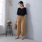 M-4XL 刺繍 コットン お家コーデ ガウチョパンツ M オフホワイト