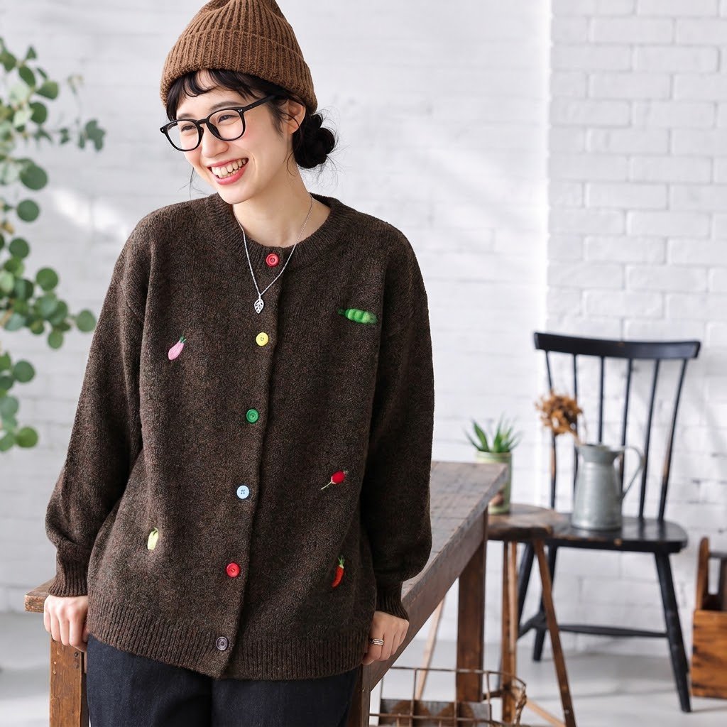 買わなきゃ損M-3XL 刺繍 植物 ボタン 長袖 カジュアル カーディガン 3XL コーヒー