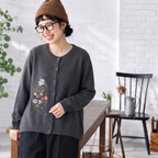 S-3XL 刺繍デザイン 前ボタン ルーズシルエット レトロ 長袖 ニットカーディガン 3XL グレー